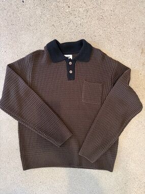 Obey Dark Brown Waffle Knit Polo-Collar Crewneck Sweater